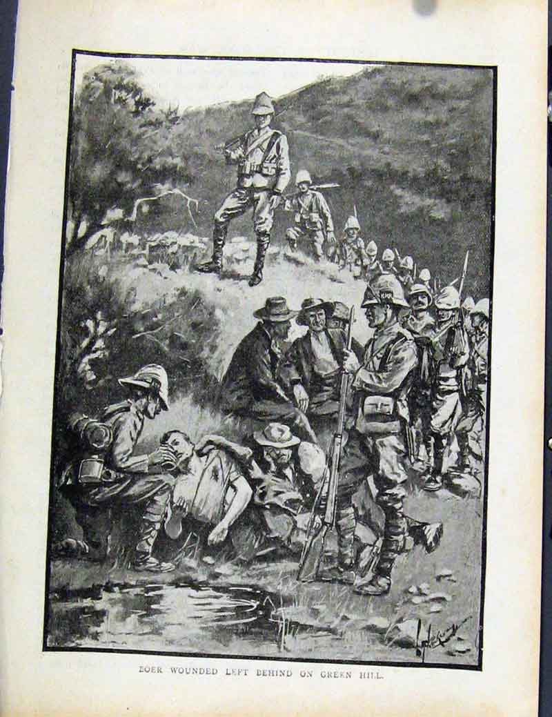Original Old Antique Print Boer War By Richard Danes Boer Wounded Green Hill
