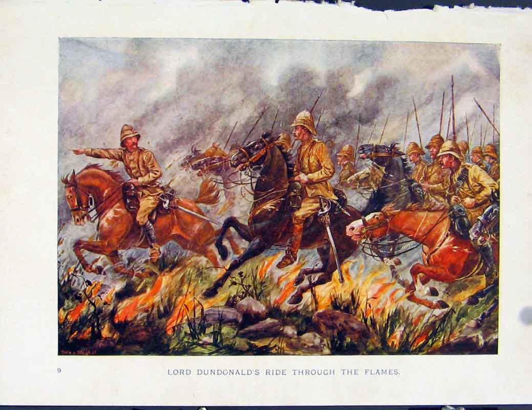 Original Old Antique Print Boer War By Richard Danes Lord Dundonalds Fire Riding