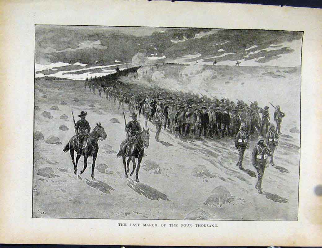 Original Old Antique Print Boer War By Richard Danes Last March Four Thousand