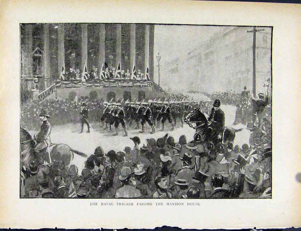 Original Old Antique Print Boer War By Richard Danes Naval Brigade Mansion House