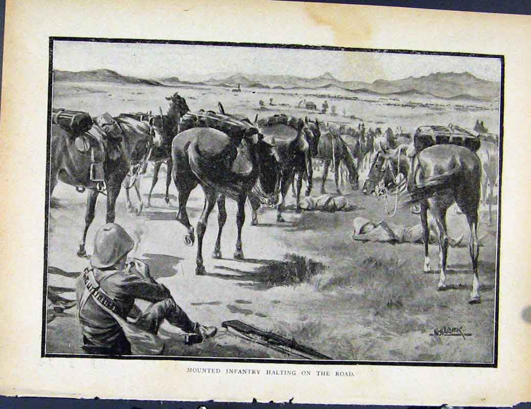 Original Old Antique Print Boer War By Richard Danes Mounted Infantry Halting