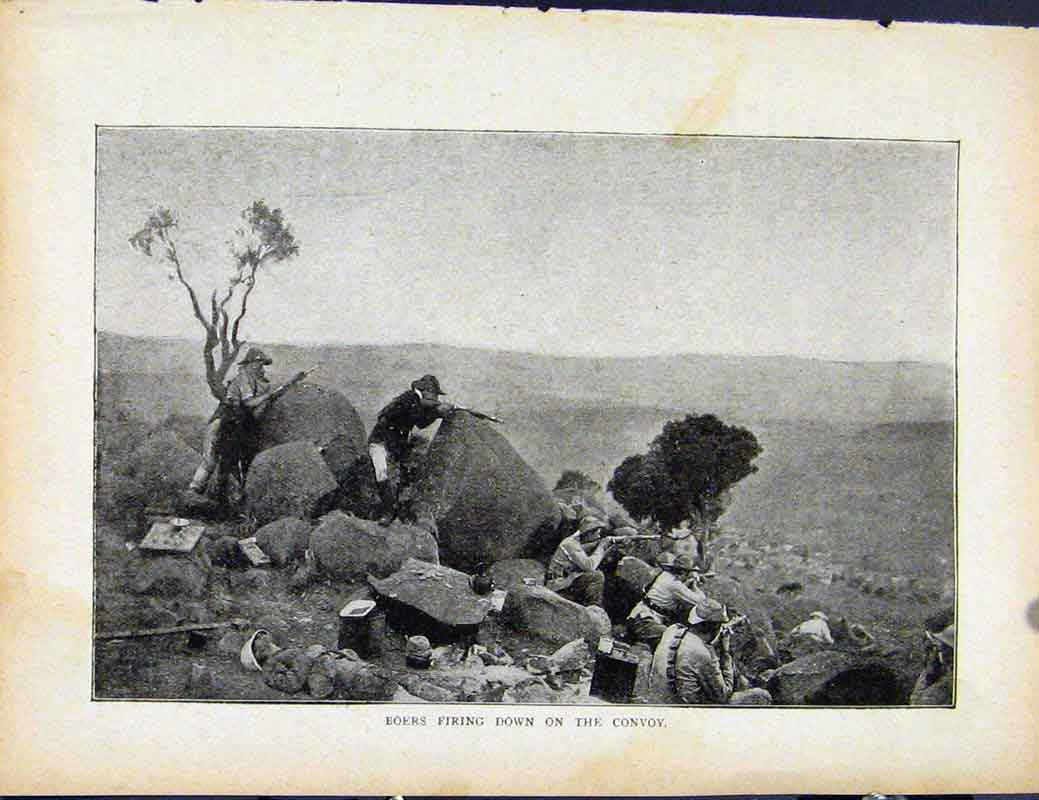 Original Old Antique Print Boer War By Richard Danes Boers Firing Down Convoy