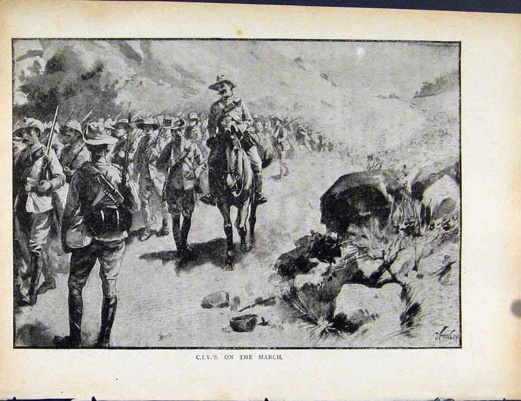 Original Old Antique Print Boer War By Richard Danes Civs On The March