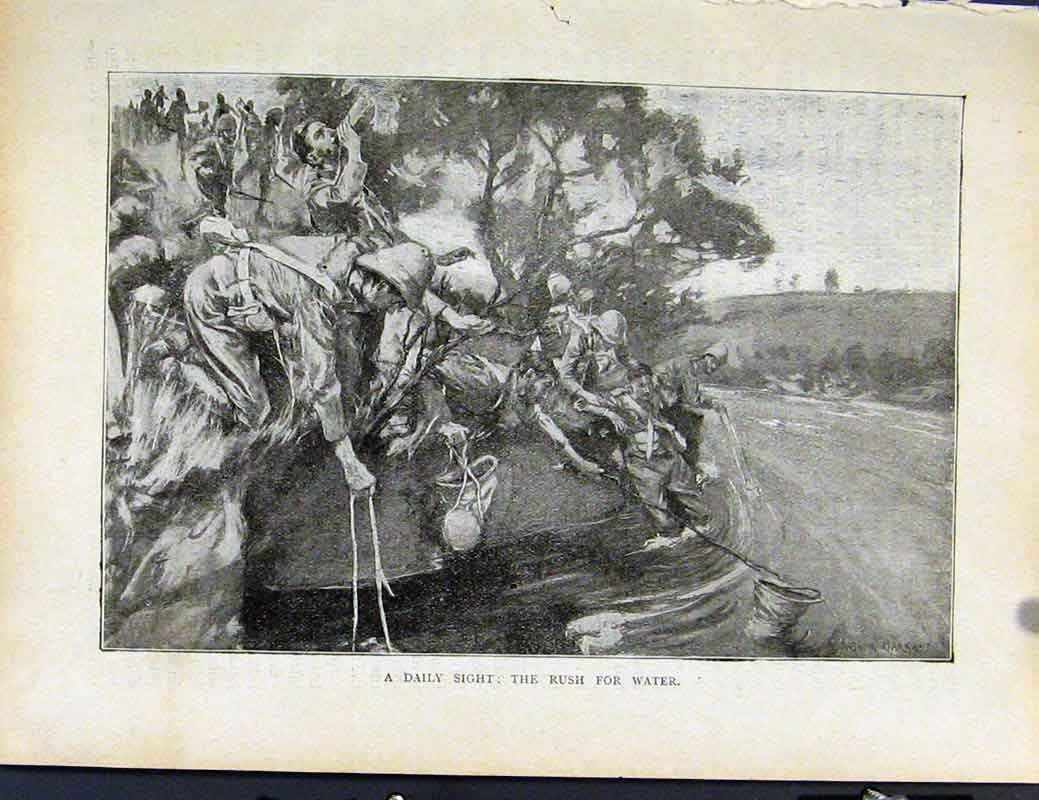 Original Old Antique Print Boer War By Richard Danes Daily Sight Rush For Water