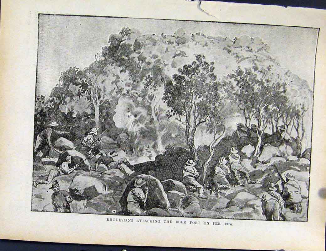Original Old Antique Print Boer War By Richard Danes Rhodesians Attacking Boer