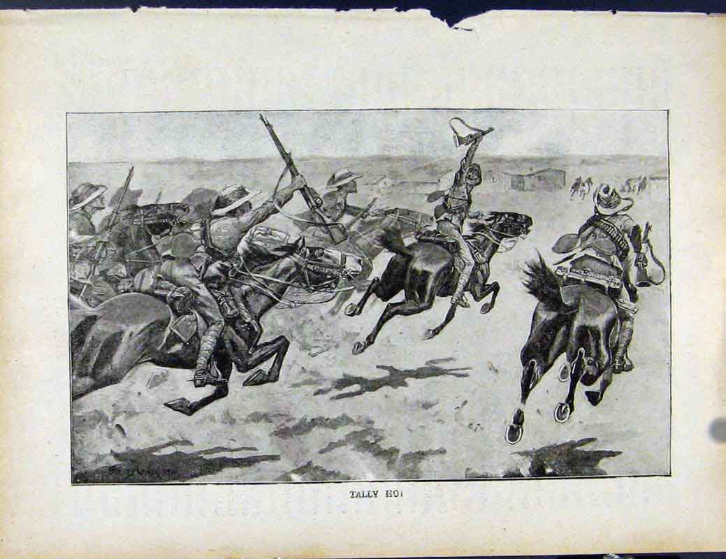 Original Old Antique Print Boer War By Richard Danes Tally Hoi