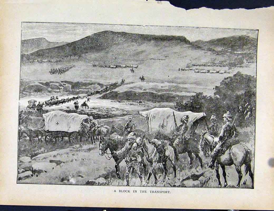 Original Old Antique Print Boer War By Richard Danes Block In Transport