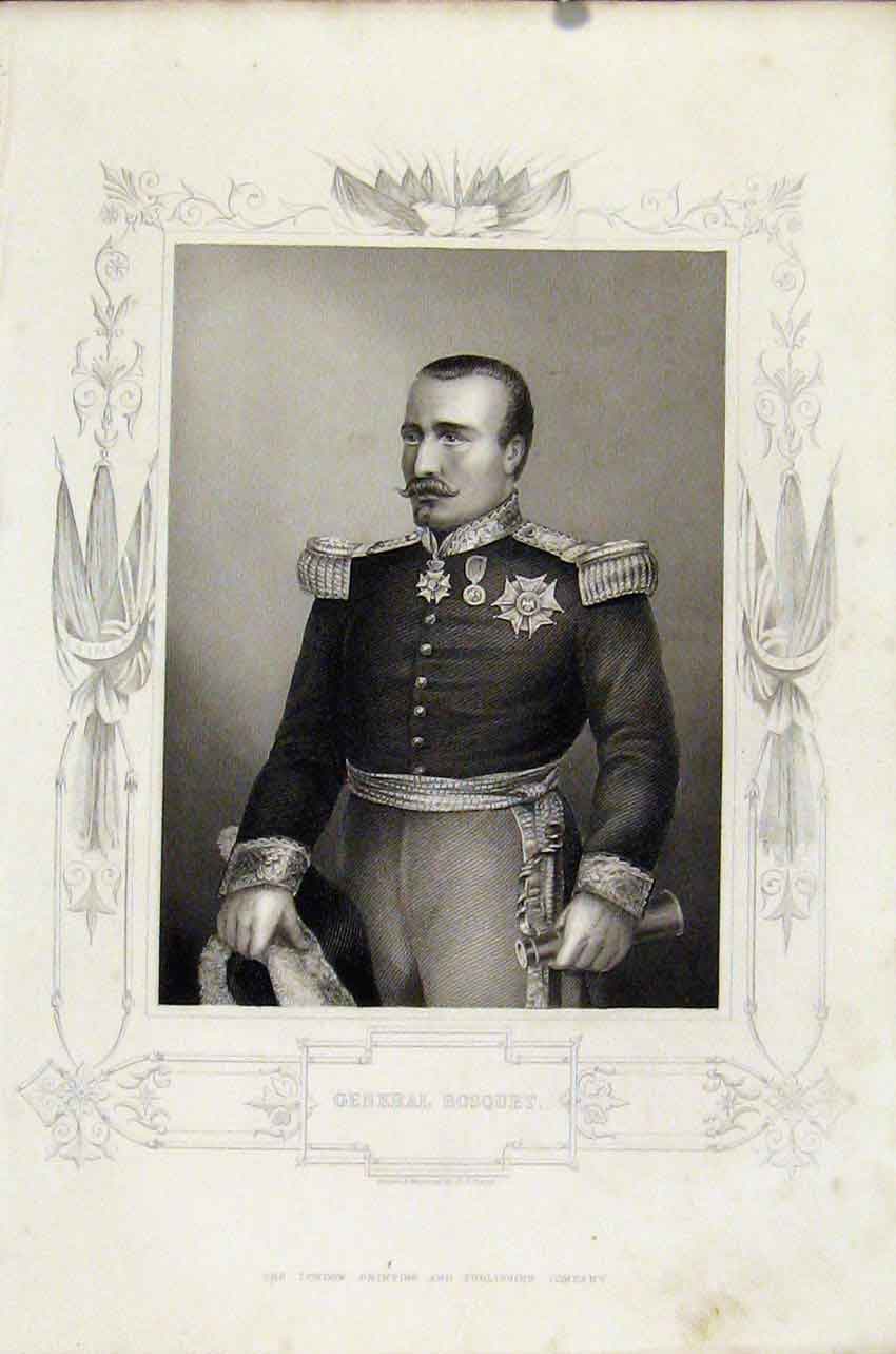 Original Old Antique Print General Bosquet Portrait Fine C1855 19th