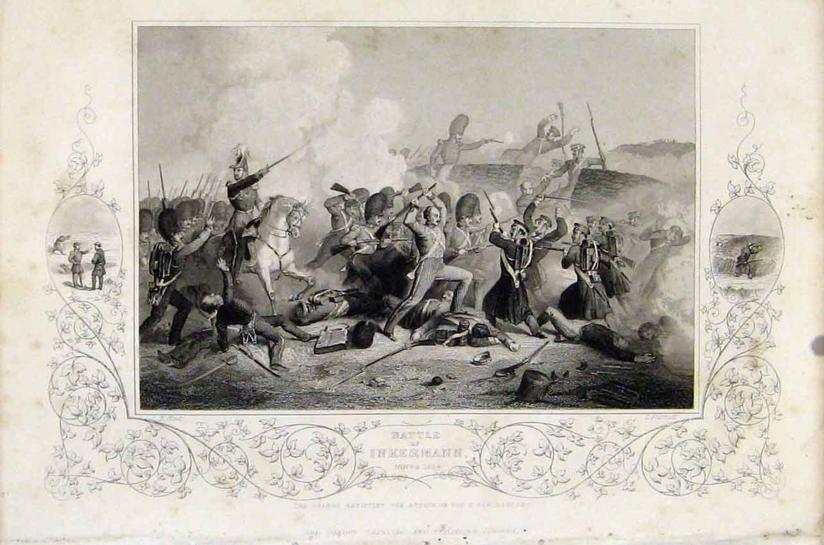 Original Old Antique Print Battle Inkermann Brittish Russia 1855 19th