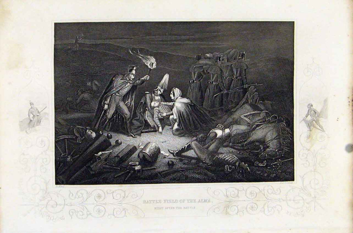 Original Old Antique Print Battle Dield Alma Fine Art C1855 19th
