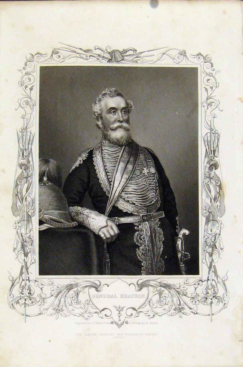 Original Old Antique Print Portrait General Beatson C1855 Art 19th