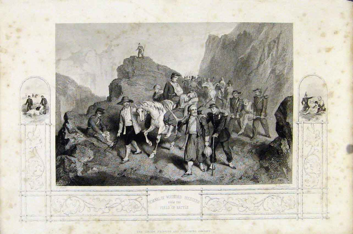 Original Old Antique Print Field Battle Fine Art C1855 War 19th