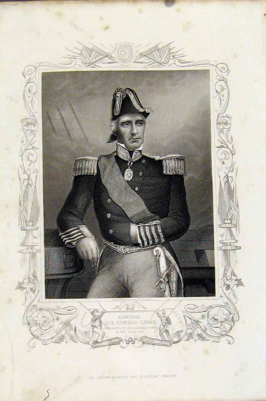 Original Old Antique Print Portrait Admiral Sir Edmund Lyons C1855 British Fleet