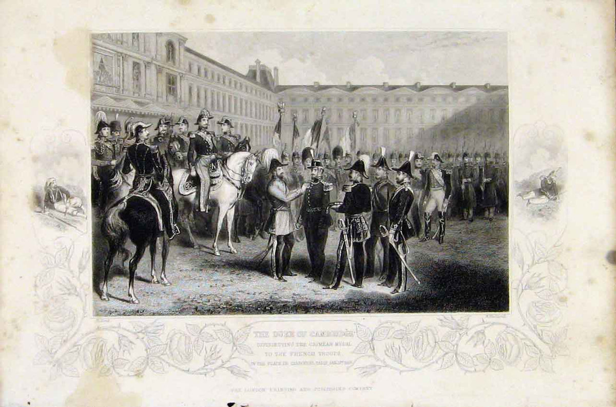 Original Old Antique Print Duke Cambridge Crimean Medal French Troops C1855 19th