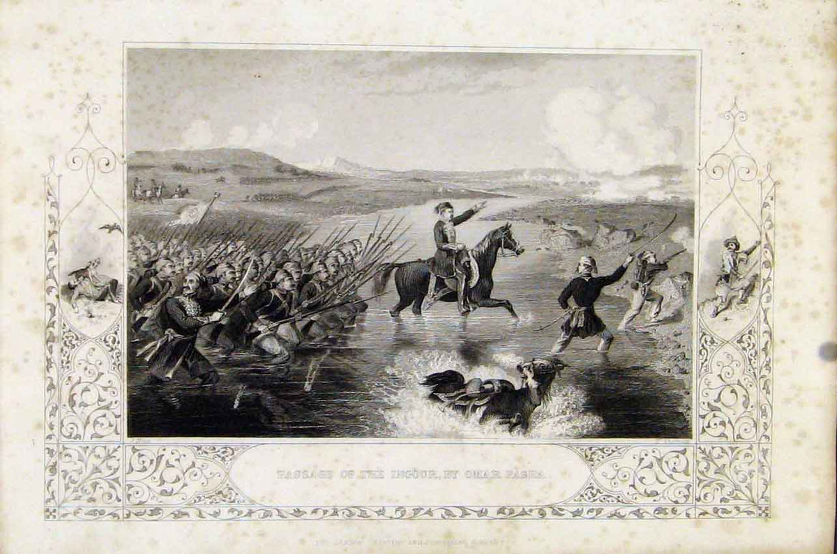 Original Old Antique Print C1855 Fine Art Passage Ingour Omar Pasha Victorian