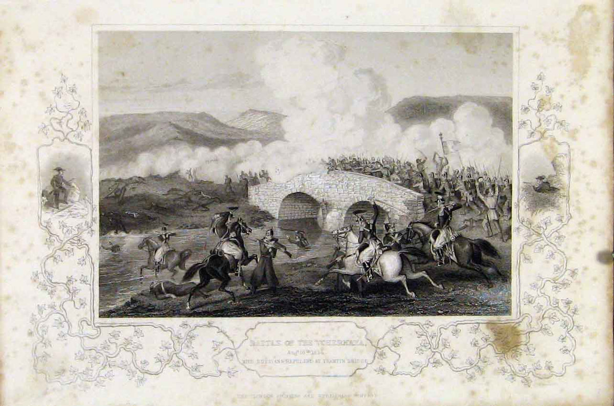 Original Old Antique Print Battle Tchervaya Russian Trakttr Bridge