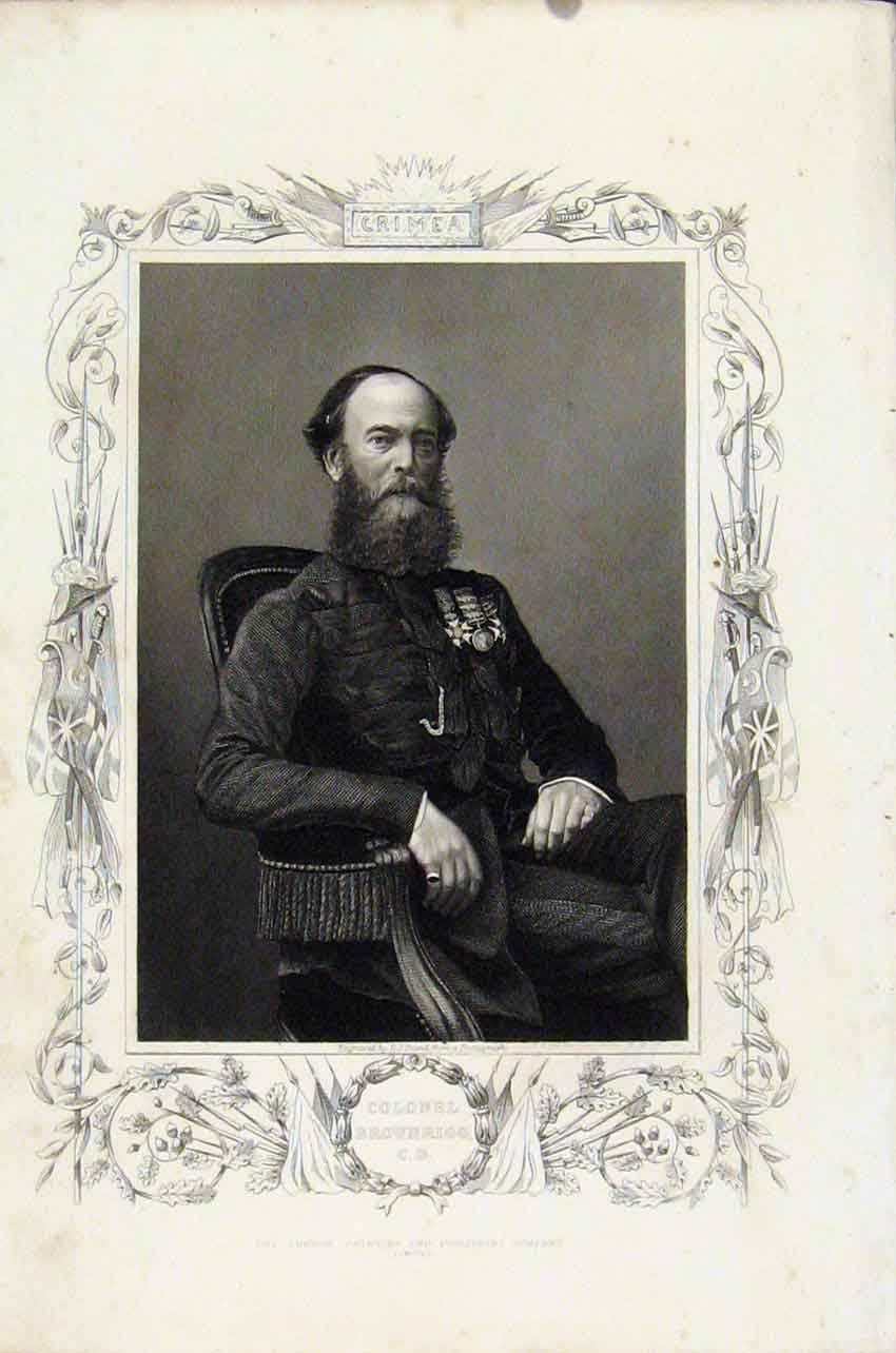 Original Old Antique Print Colonel Brownrigg Portrait Fine Art