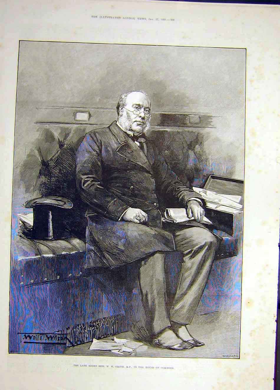 Original Old Antique Print 1891 Smith Portrait House Commons 19th