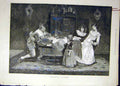 Original Old Antique Print 1889 Schroder Papa Health Girl Wine Family Portrait