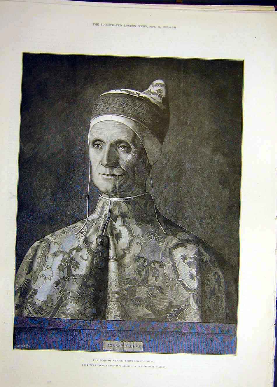 Original Old Antique Print 1891 Portrait Doge Venice Leonardo Loredano Victorian