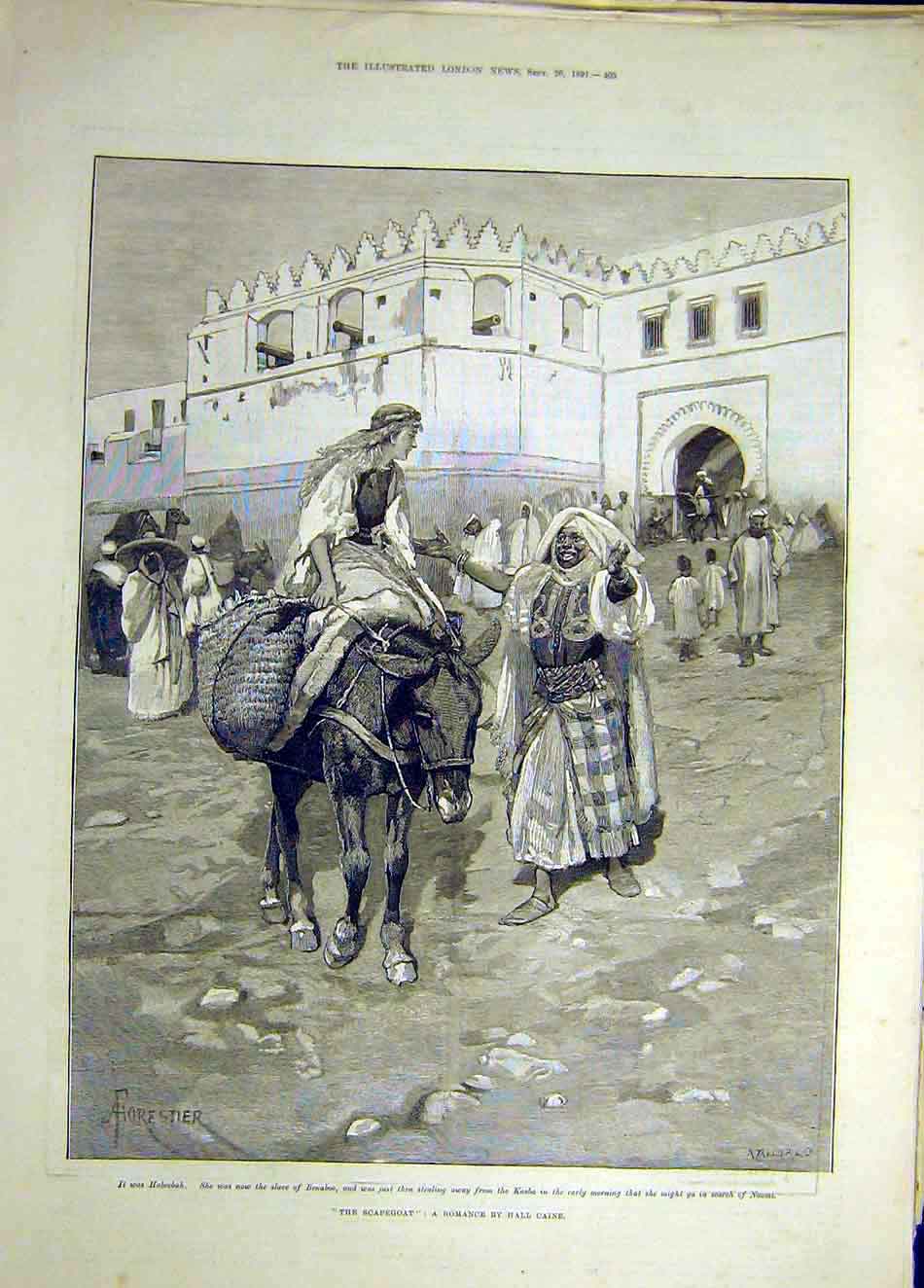 Original Old Antique Print 1891 Scapegoat Romance Caine Habeebah Benaboo 19th