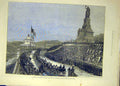 Original Old Antique Print 1883 German National Monument Rudesheim Bingen Rhine
