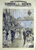 Original Old Antique Print 1891 Ball French Admiral Officers Portsmouth Townhall