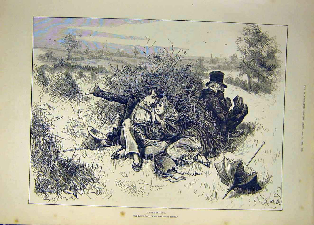 Original Old Antique Print 1891 Summer-Idyll Lady Man Gentleman 19th