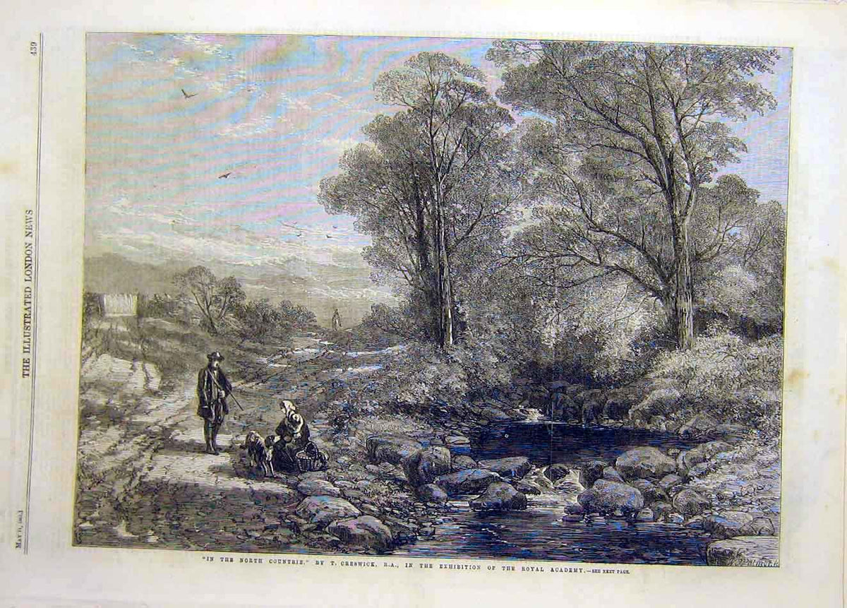 Original Old Antique Print 1861 North-Countrie Creswick Fine Art 19th