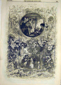 Original Old Antique Print 1856 Going-A-Maying Mayflowers May-Queen Victorian