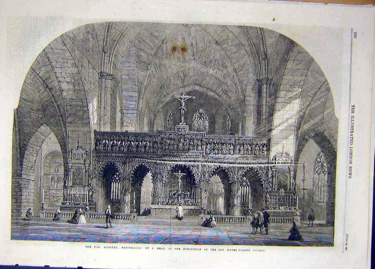 Original Old Antique Print 1861 Dom Munster Westphalia Read Fine Art Victorian