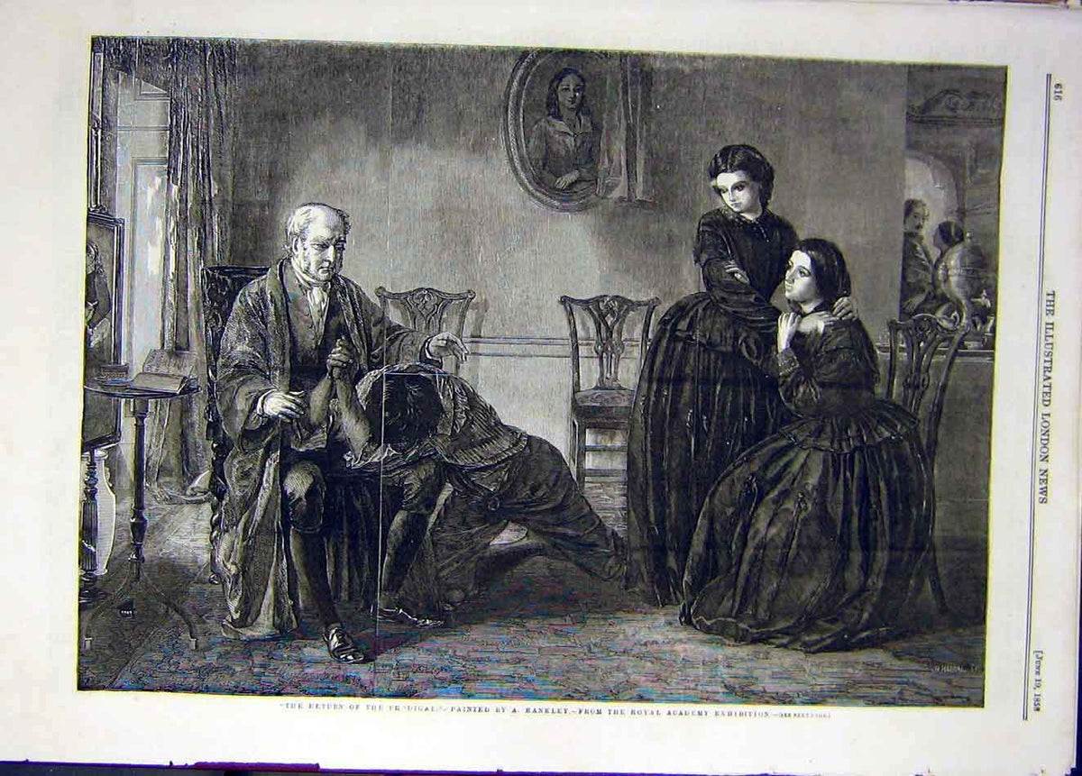 Original Old Antique Print 1858 Rankley Prodigal Returns Fine Art 19th