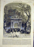 Original Old Antique Print 1856 Christmas Dole Dodgson Hand-Outs People 19th