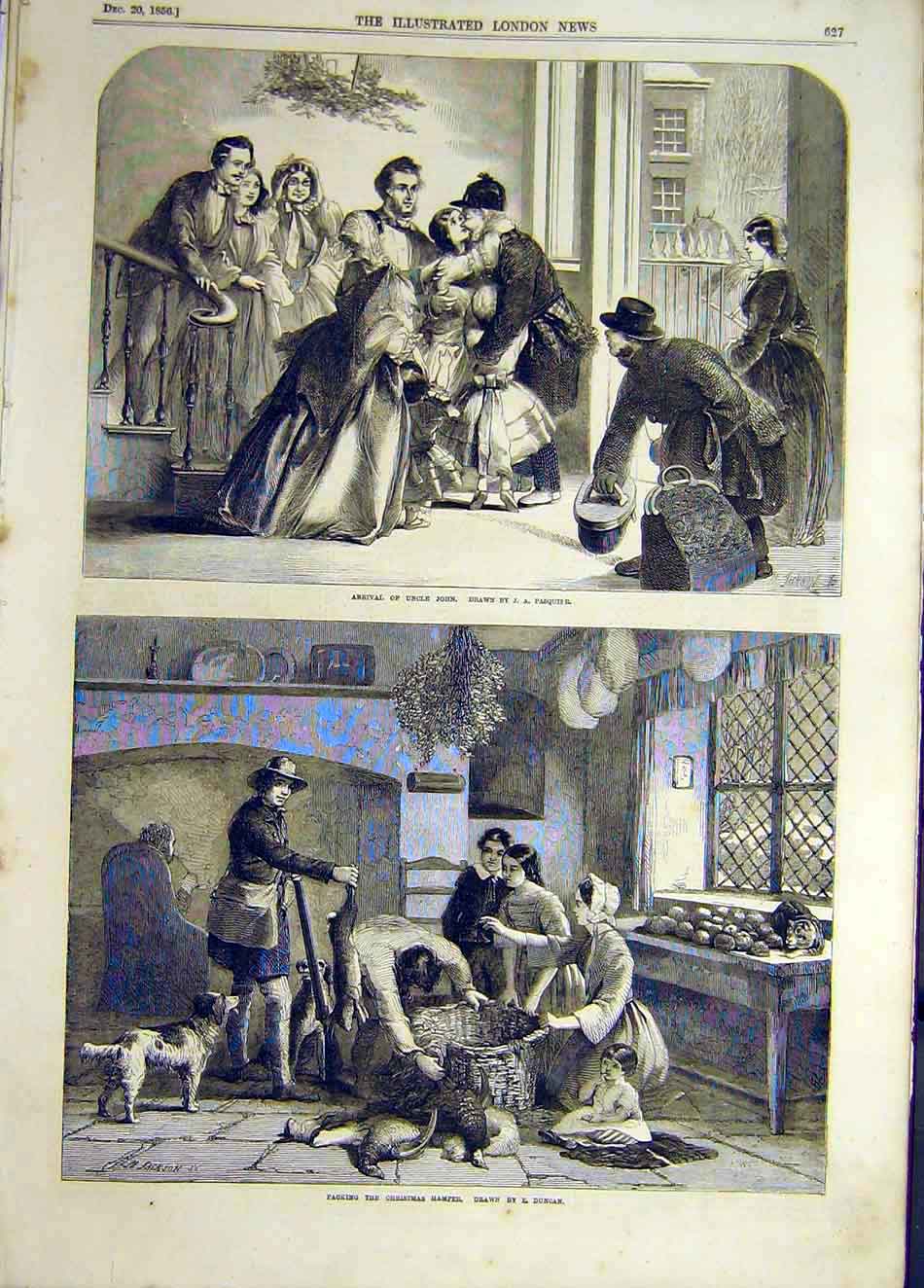 Original Old Antique Print 1856 Pasquier Uncle-John Christmas Hamper Duncan 19th