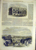 Original Old Antique Print 1868 Port-Elizabeth Algoa Bay Townhall Park Grove