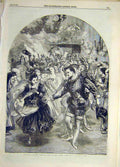 Original Old Antique Print 1859 Christmas Baronial Hall en-Times Gilbert 19th