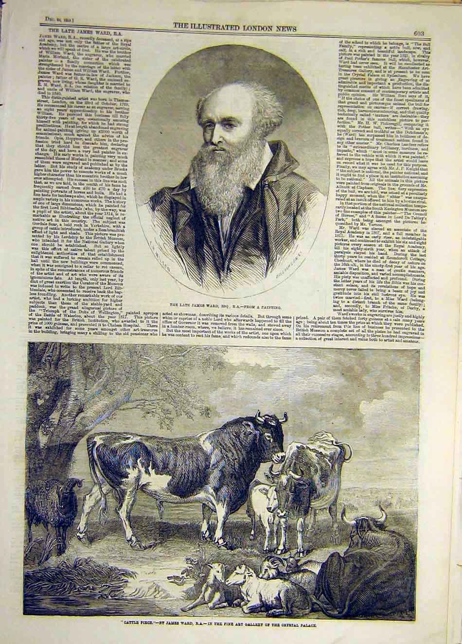 Original Old Antique Print 1859 Portrait Ward Artist Cattle Piece Fine Art 19th
