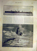 Original Old Antique Print 1901 Hms Cobra Torpedo Boat Destroyer Wreck Ship 20th