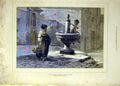 Original Old Antique Print 1877 Happy-House Childhood Topham Fountain Victorian
