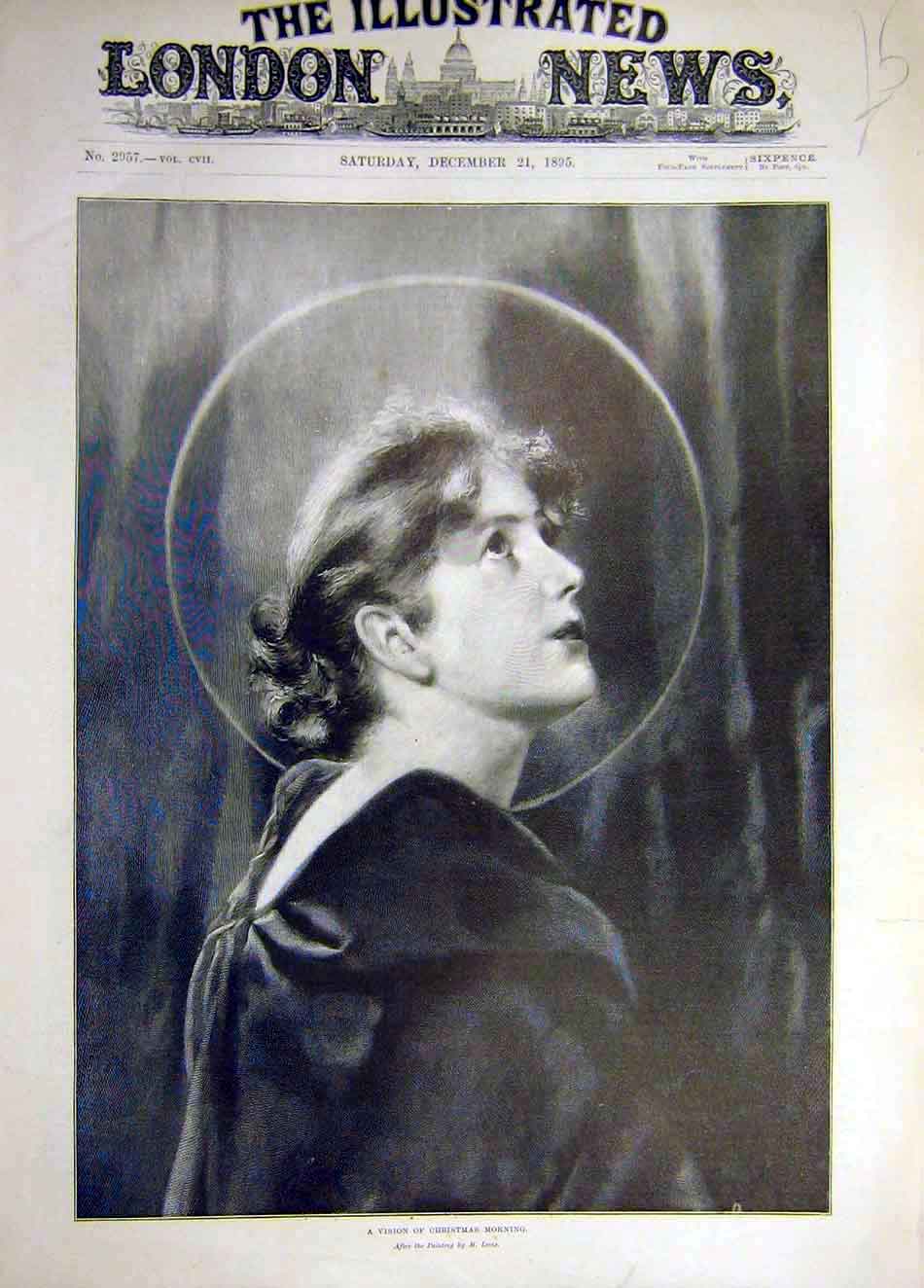 Original Old Antique Print 1895 Vision Christmas Morning Lady Lewis Fine Art