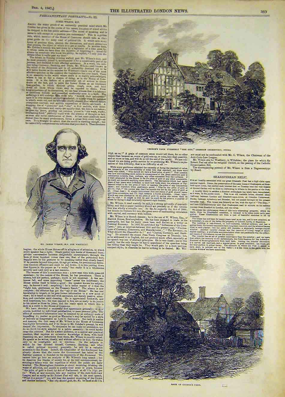 Original Old Antique Print 1847 Wilson Westbury Grendon Bucks George'S Farm 19th