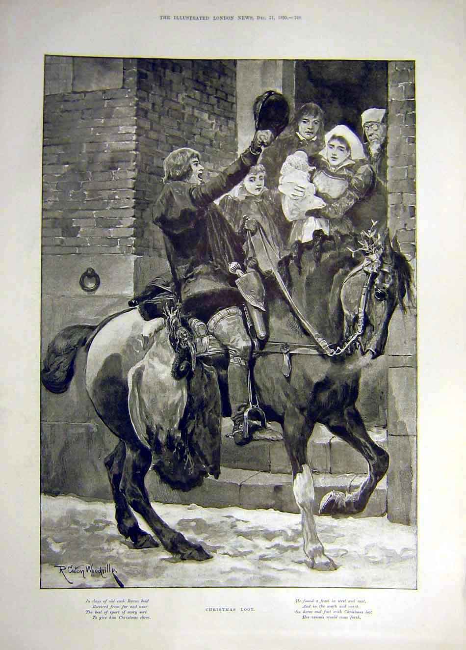 Original Old Antique Print 1895 Christmas Loot Woodville Goose 19th