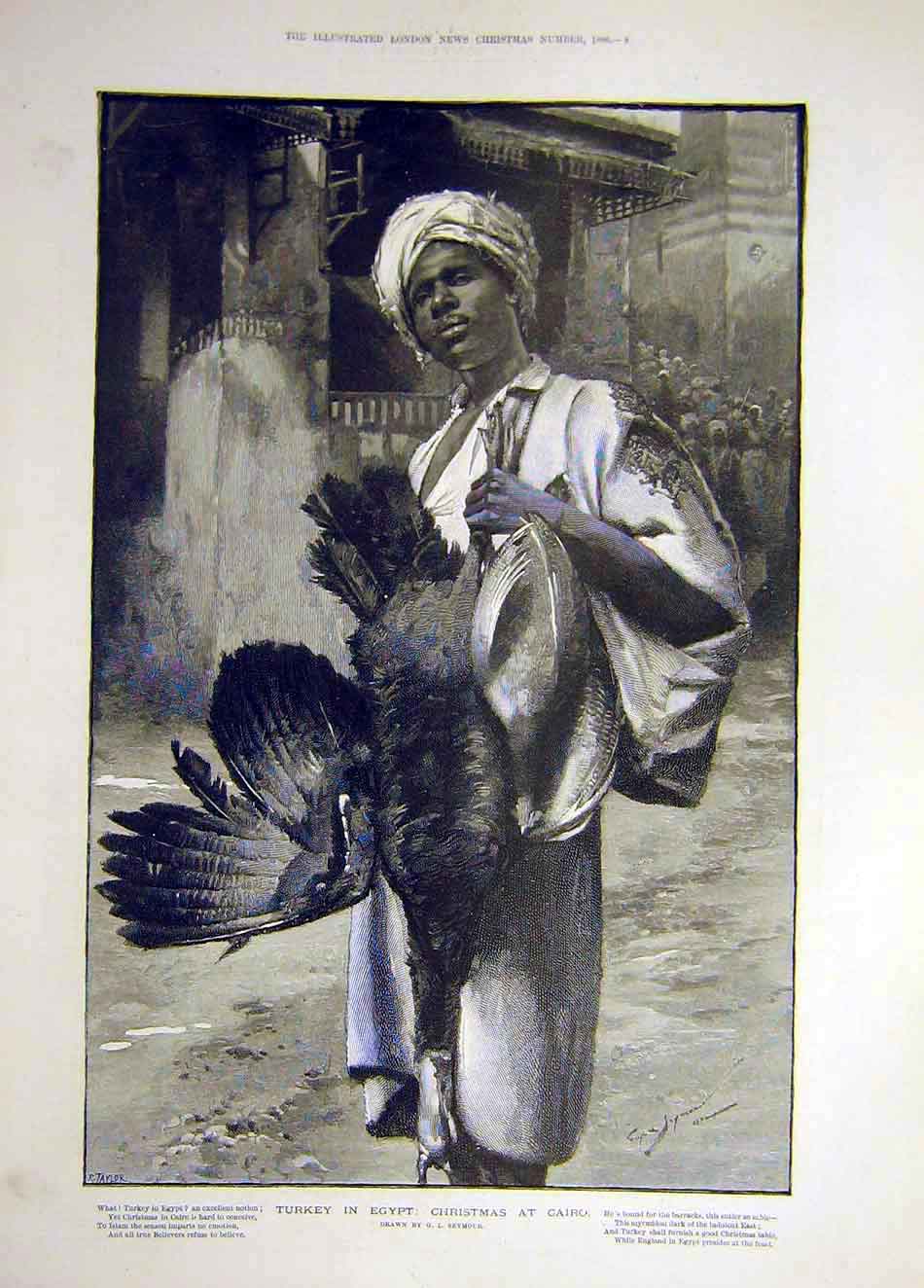 Original Old Antique Print 1886 Turkey Egypt Christmas Cairo Seymour Victorian