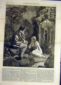 Original Old Antique Print 1859 Knight Huldbrand Undine Wyburd Fine Art 19th