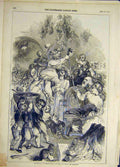 Original Old Antique Print 1845 Christmas Harvey Sketch People Celebrations 19th