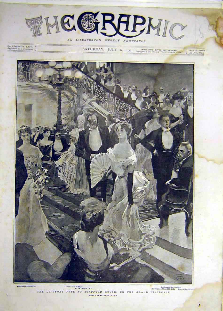 Original Old Antique Print 1901 Lifeboat Fete Stafford House Grand-Staircase