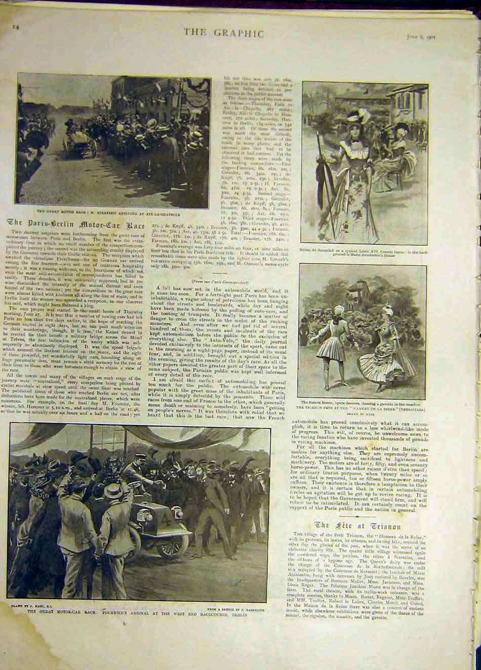 Original Old Antique Print 1901 Motor-Race Girardot Fournier Sisters Mante 20th