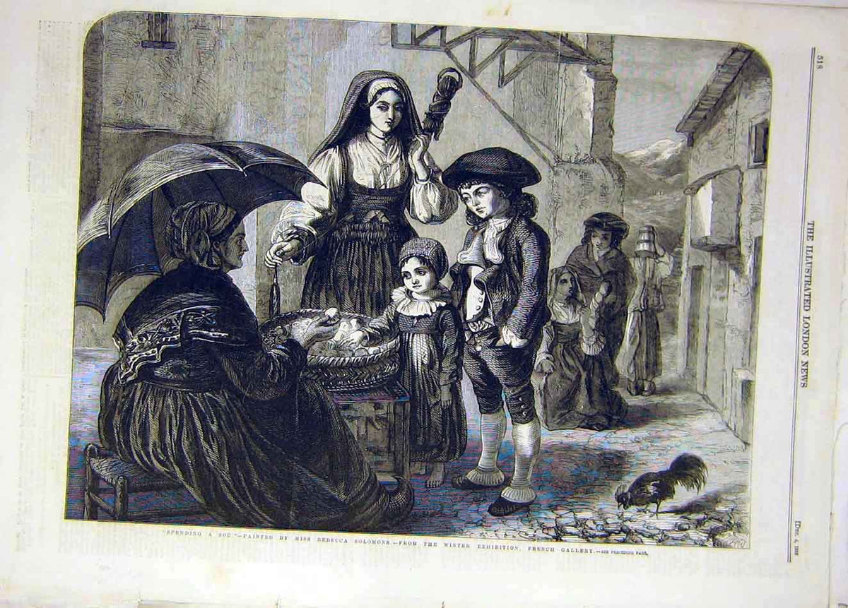 Original Old Antique Print 1858 Spending-A-Sou Solomons Fine Art 19th