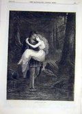 Original Old Antique Print 1870 Undine Starr Lady Gentleman River Fine Art 19th