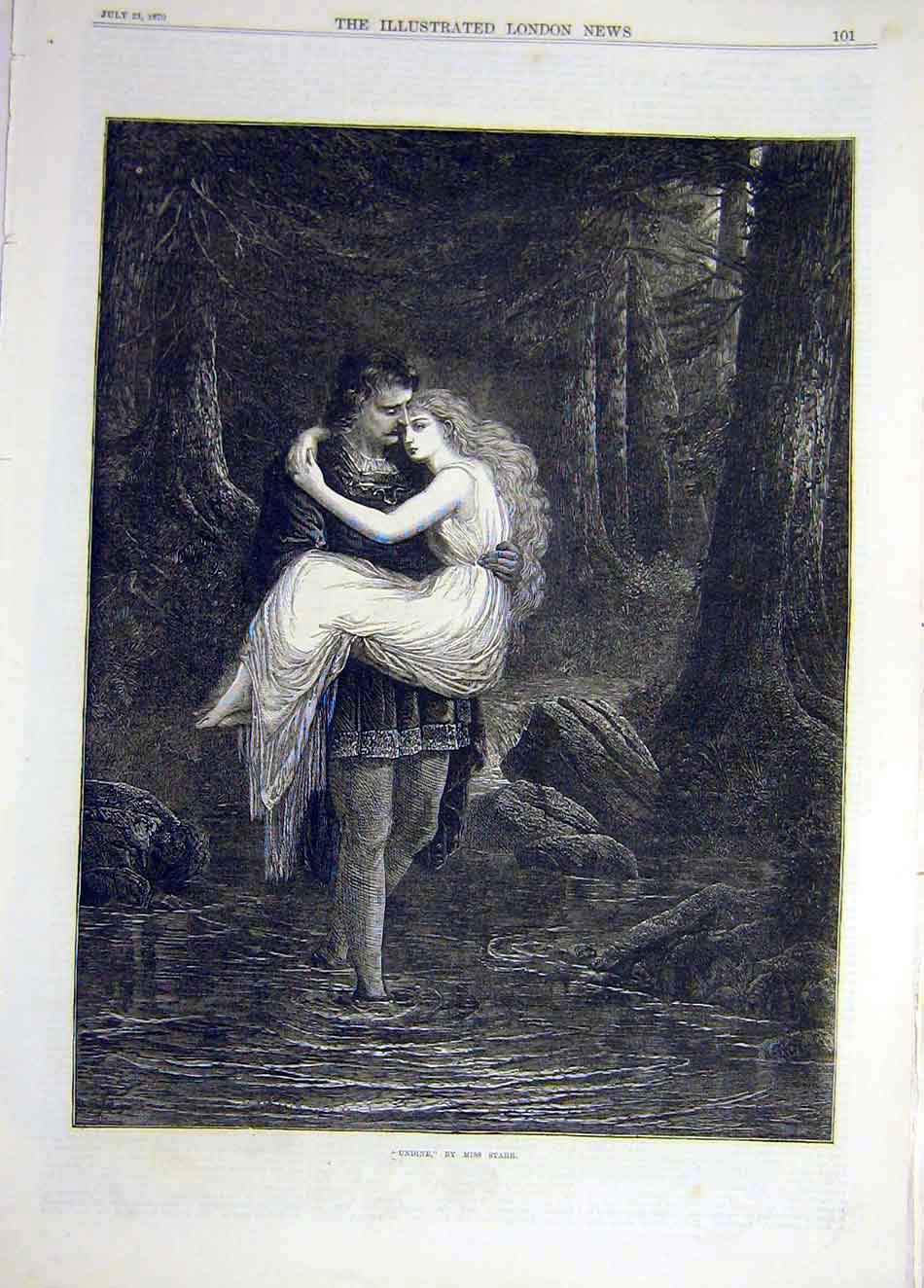 Original Old Antique Print 1870 Undine Starr Lady Gentleman River Fine Art 19th